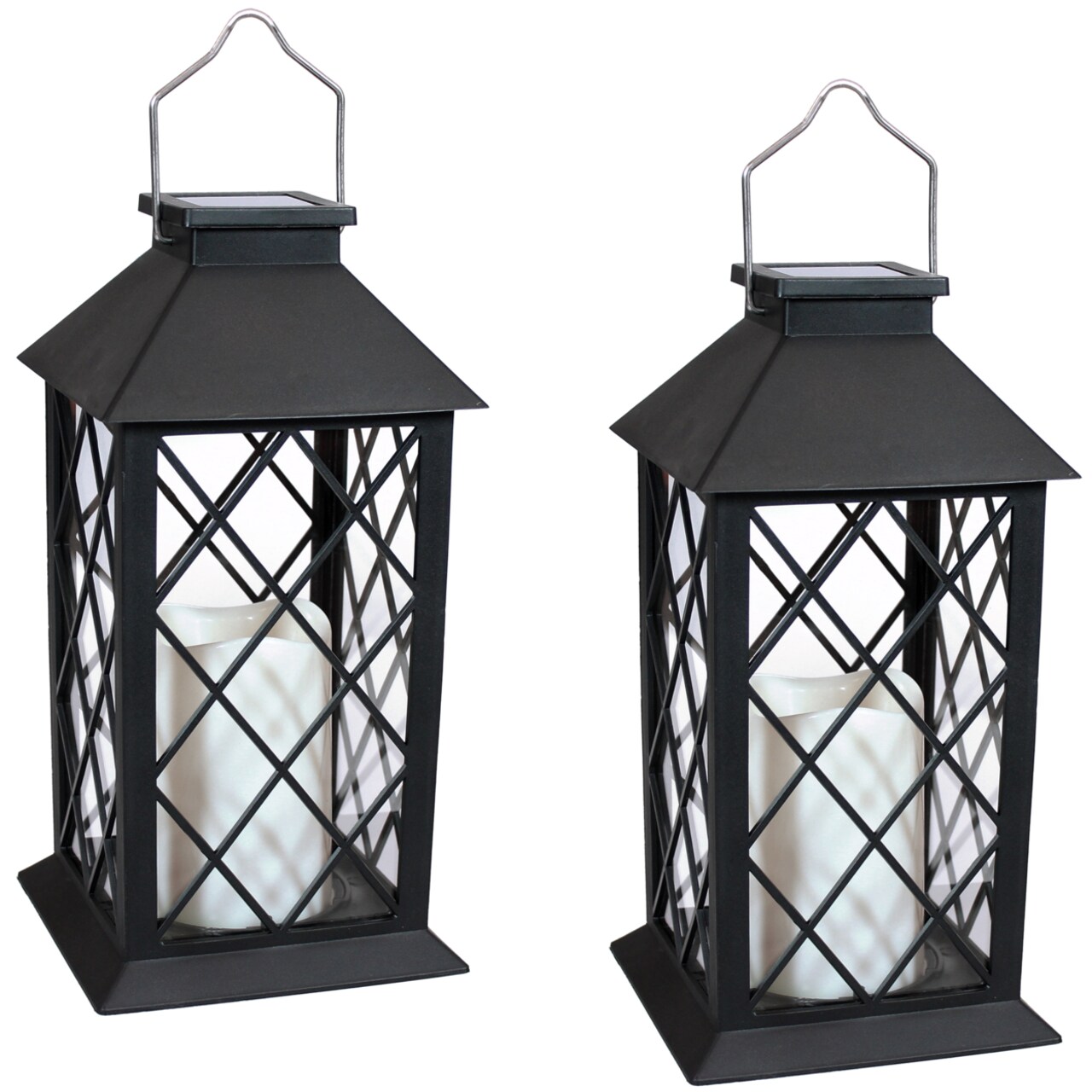 Sunnydaze Concord Outdoor Solar Candle Lantern - 11 In - Black - Set Of 2
